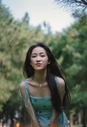 杨肸子吊带蓝裙性感写真图片_5