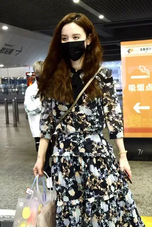 张萌碎花连身裙清新魅力无限机场照图片_1