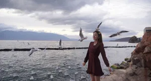 陈瑶黑裙甜美海边写真图片_6
