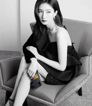 江疏影斜肩裙黑白性感写真图片_2