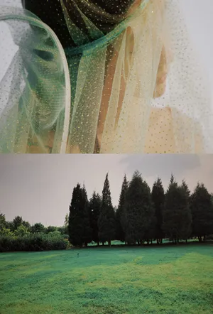 田原绿裙清秀自然风写真图片