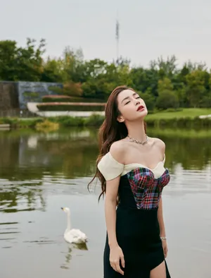 angelababy格纹抹胸性感写真_6