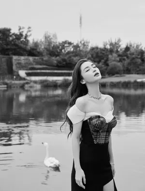 angelababy格纹抹胸性感写真_12