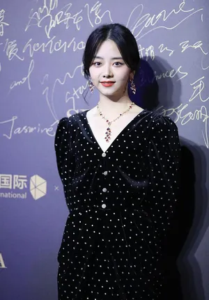 谭松韵黑色镶钻丝绒裙复古华贵现场照图片_4