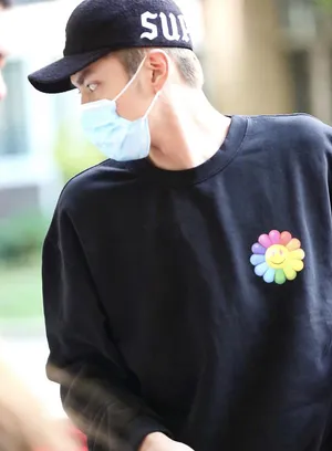 吴亦凡太阳花T恤简约潮流时髦街拍图片