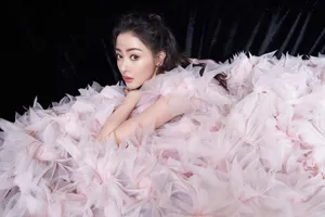 张天爱粉色羽毛裙写真图片_3