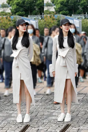 迪丽热巴黑帽白裙精致妆容美照图片_1