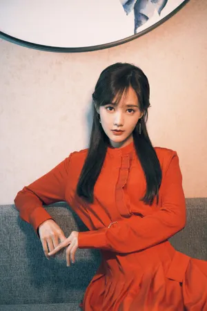李一桐红色长裙优雅写真图片