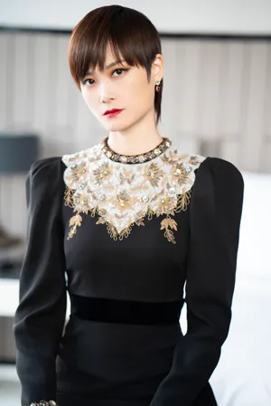 李宇春金色花卉刺绣礼服性感图片写真
