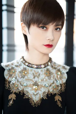 李宇春金色花卉刺绣礼服性感图片写真_4