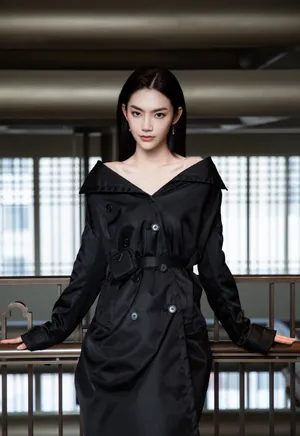 曾可妮黑色风衣款裙装性感图片_2