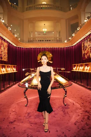 古力娜扎黑色鱼尾缎面裙优雅写真图片