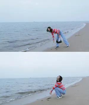 袁姗姗清新海边写真图片