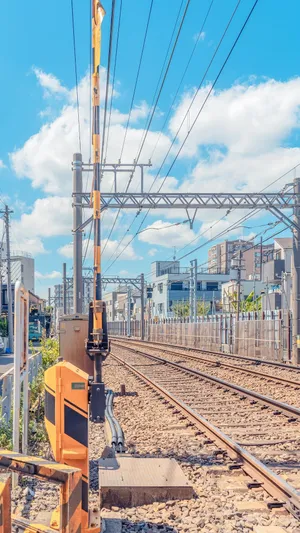 日系小清新电车轨道风景写真_1