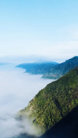 云雾笼罩中的青山唯美风光