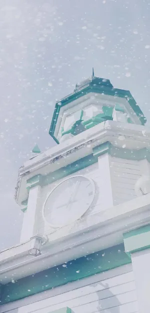 雪中的白色钟楼_1