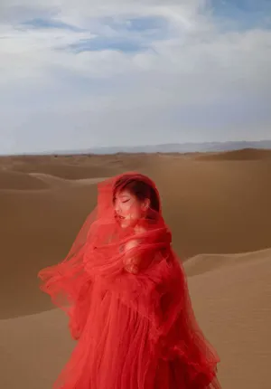 赵奕欢红纱裙性感沙漠写真图片_2