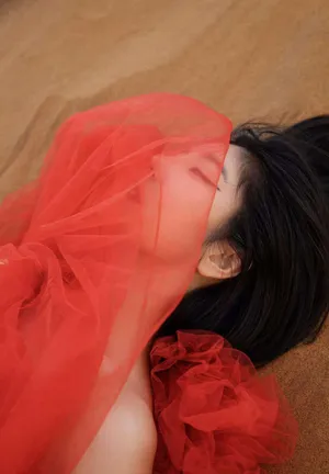赵奕欢红纱裙性感沙漠写真图片_5