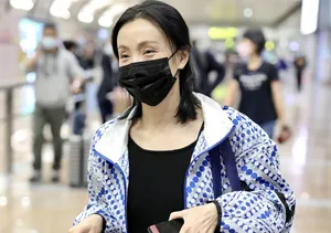 陶虹黑色亮闪纱裙魅力迷人机场照图片_2