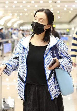 陶虹黑色亮闪纱裙魅力迷人机场照图片_3