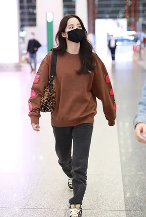 欧阳娜娜秋日长发飘逸时髦机场照图片