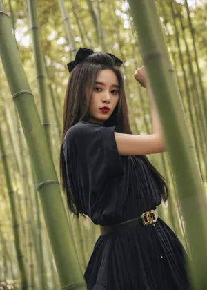徐艺洋竹林黑裙甜酷性感写真图片_2