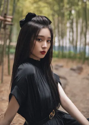 徐艺洋竹林黑裙甜酷性感写真图片_5