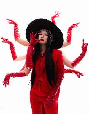 孟美岐红唇红眼妆酷美写真图片_1