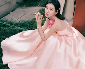 乔欣粉色抹胸长裙温婉写真图片_6
