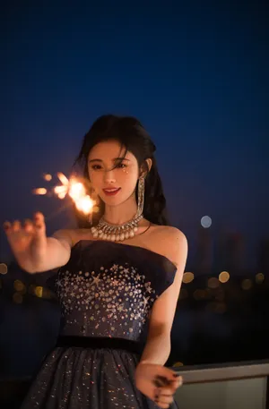 鞠婧祎蓝色星钻裙优雅写真图片_6