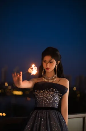 鞠婧祎蓝色星钻裙优雅写真图片_14