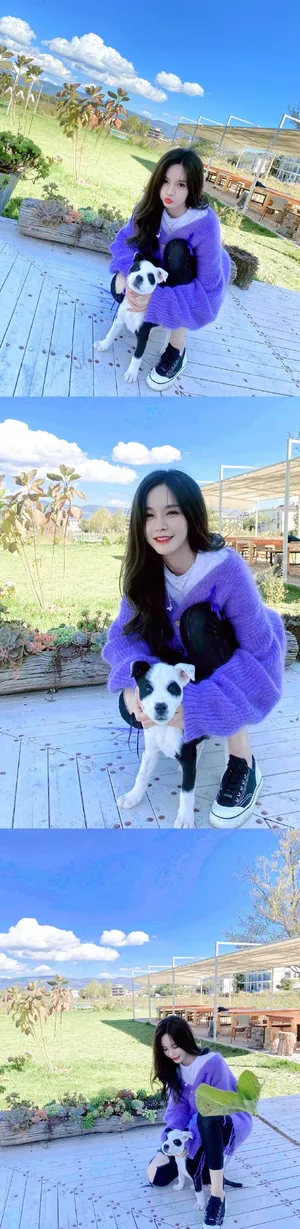 沈梦辰紫色毛衣甜美可爱美照图片_2