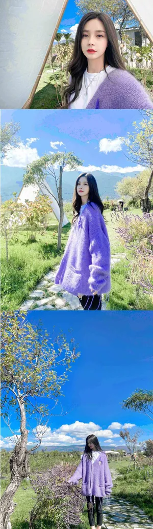 沈梦辰紫色毛衣甜美可爱美照图片_4