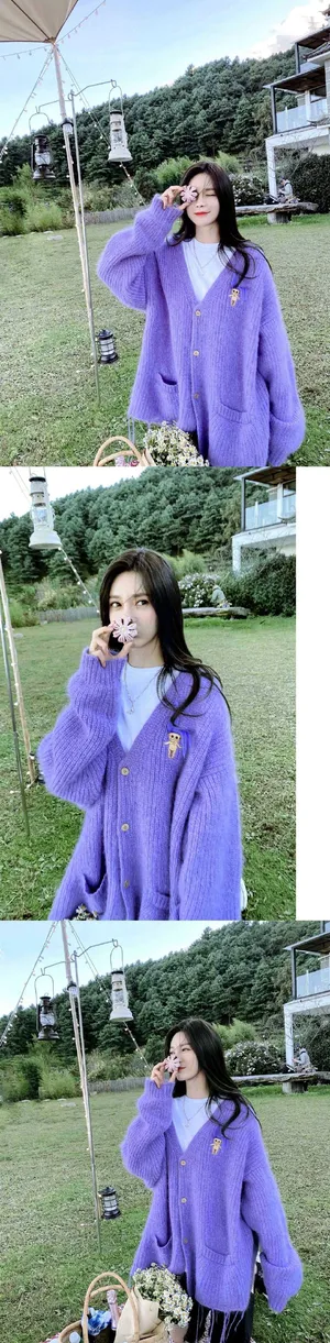 沈梦辰紫色毛衣甜美可爱美照图片_6