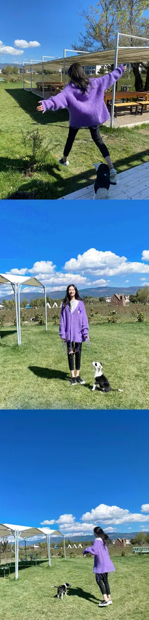 沈梦辰紫色毛衣甜美可爱美照图片_7