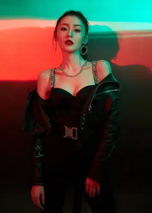 张天爱黑色皮衣酷美写真图片