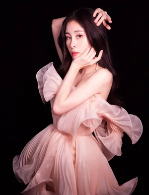 张碧晨薄纱花朵礼裙写真图片_2