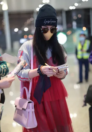 范冰冰卫衣红纱裙酷美时尚机场照图片_2