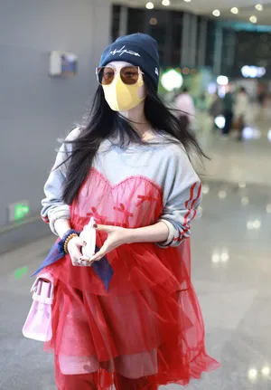范冰冰卫衣红纱裙酷美时尚机场照图片_3