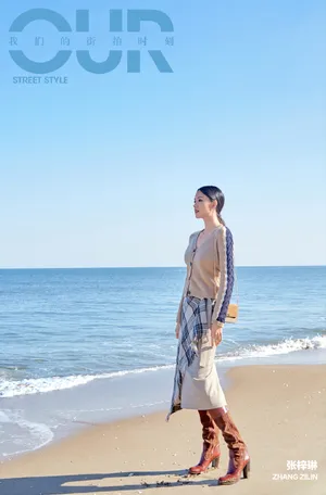 张梓琳针织开衫清新海边写真图片_4