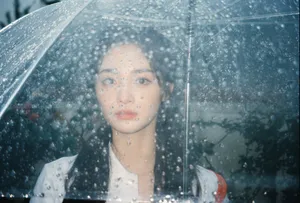 周洁琼雨中清秀写真图片