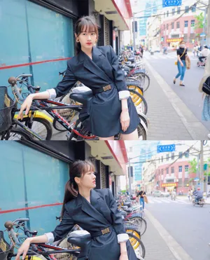 袁冰妍黑色西装裙甜酷街拍图片_2