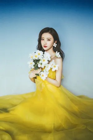 景甜黄色长裙仙气写真图片_2