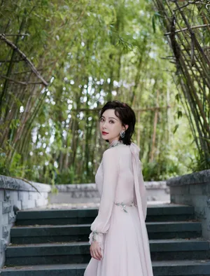 陈数粉色刺绣长裙性感图片写真_7