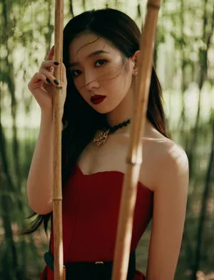 孟美岐抹胸红裙明艳写真图片_4