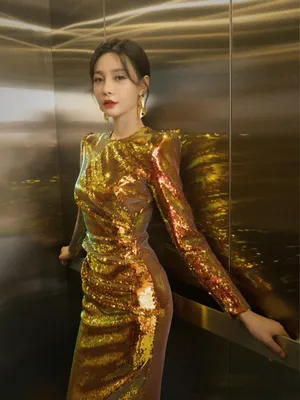 沈梦辰金闪闪亮片裙写真图片