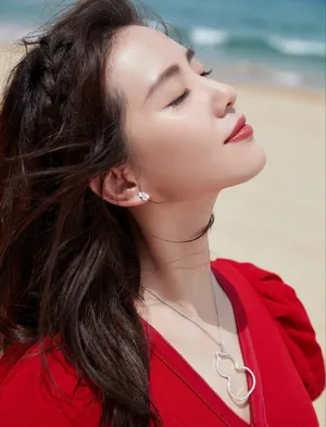 刘诗诗唯美红裙海边写真图片