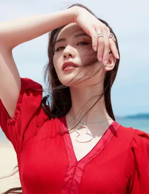 刘诗诗唯美红裙海边写真图片_2