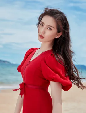 刘诗诗唯美红裙海边写真图片_6