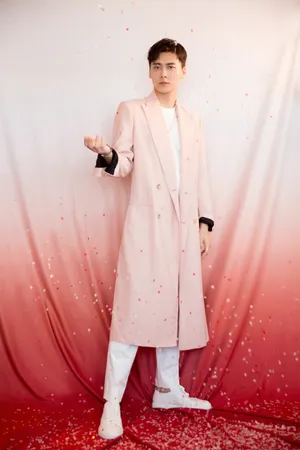李易峰樱花粉风衣帅气写真图片